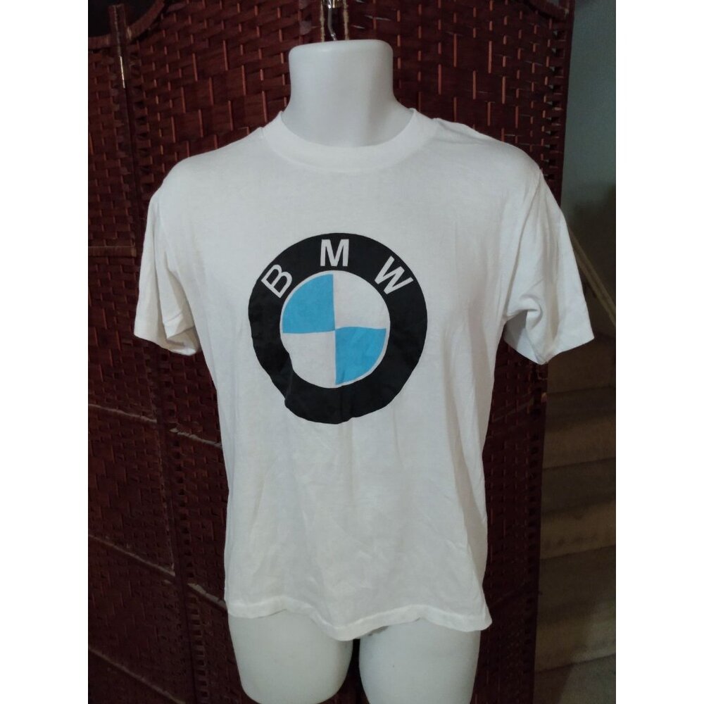 Vintage 80s BMW T Shirt Single Stitch Large White 50/50 Fits Smaller